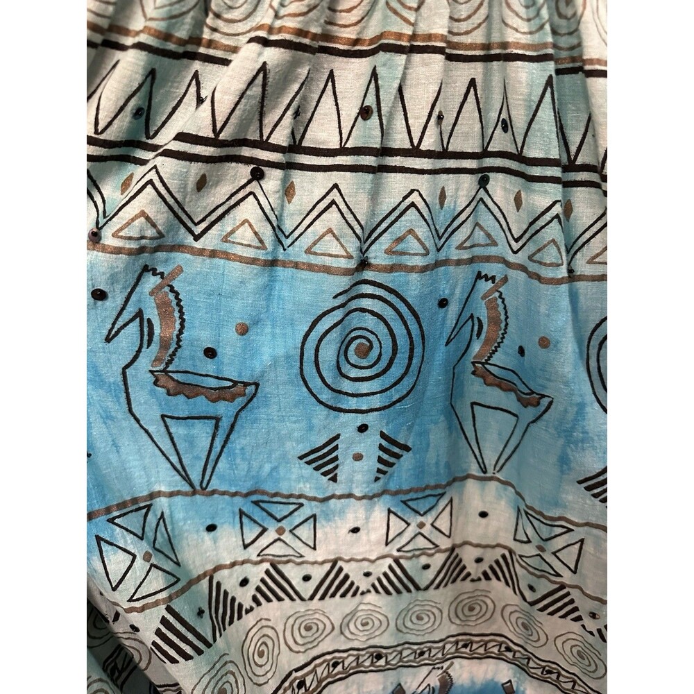 Vintage 60s‎ 70s Ramona Rull 100% Cotton Western Teal Boho Maxi Dress Kaftan 1X - Picture 8 of 11